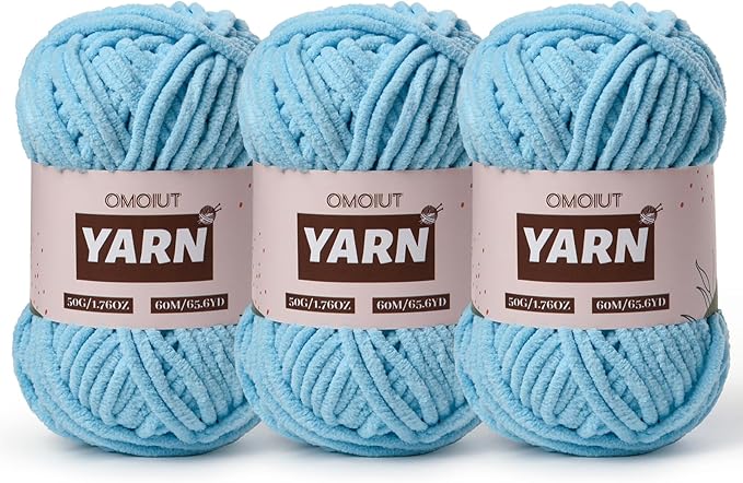3 Packs Plush Chenille Chunky Crochet Yarn - Baby Yarn for Crocheting Soft - Velvet Yarns Knitting for Blankets Crafts - Fluffy Amigurumi Yarns 150g / 196.8yds (3 Azure)