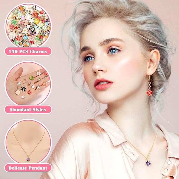 150 Pcs Flower Charms for Jewelry Making(75 Pairs), Assorted Wholesale Mixed Bulk Metal Earring Charms for DIY Necklace Bracelet Earring Jewelry Making and Crafting