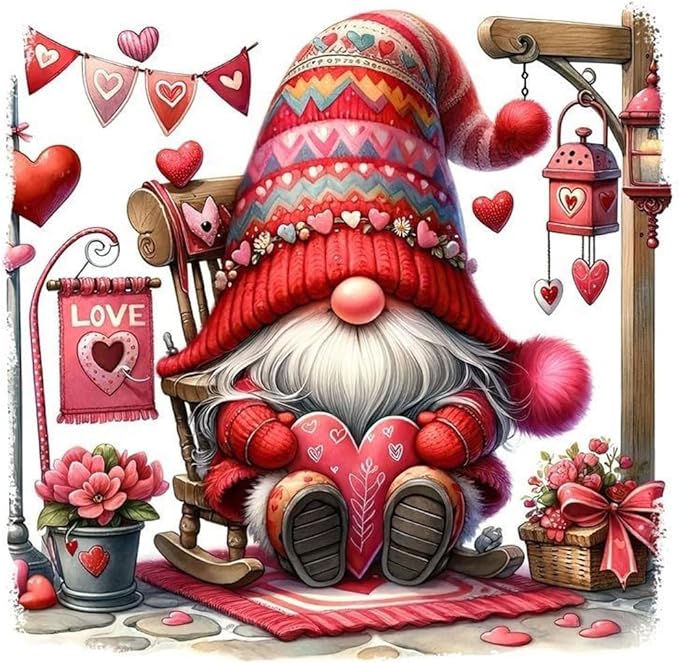 Valentine's Day Stamped Cross Stitch Kits - Gnome Counted Cross Stitch Kits for Beginners Adults Needlepoint Cross-Stitch Patterns Dimensions Needlecrafts Embroidery Kits Arts and Crafts
