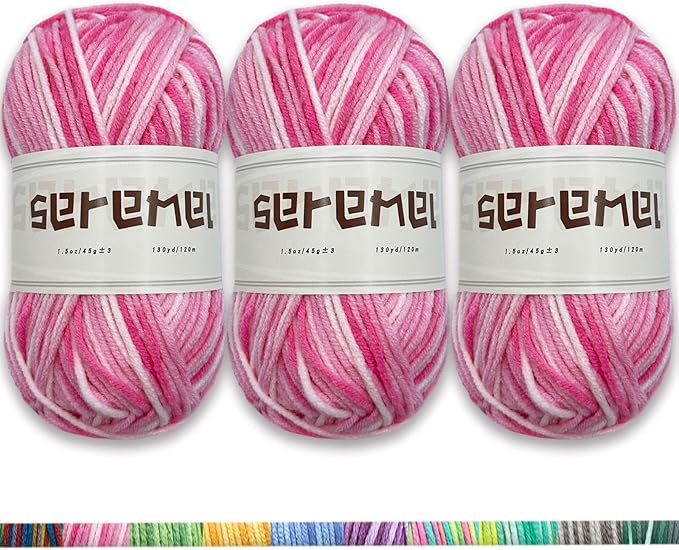 3 Pcs Pack with 5-Ply Acrylic Yarn, 3 Balls of 4.8Oz/135g Soft 3mm Medium Thick Colorful Yarn for Crocheting Knitting, 260 Yds/240m Crochet Blanket、Braids/DIY (Pink White)