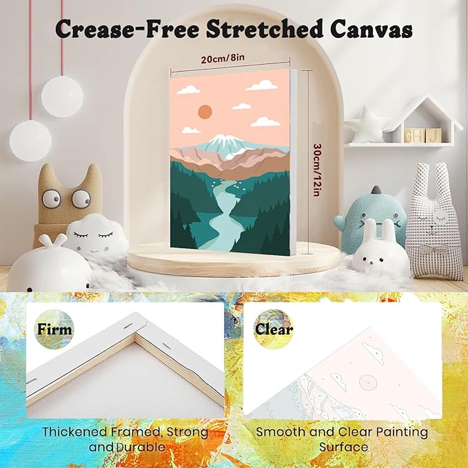 xackcme 4 Pack Paint by Numbers for Adults with Framed Canvas - with Wooden Easel, Landscape Paint by Number for Beginners, Easy Acrylic Oil Painting Kits with Brushes for Home Wall Decor (8x12 inch)