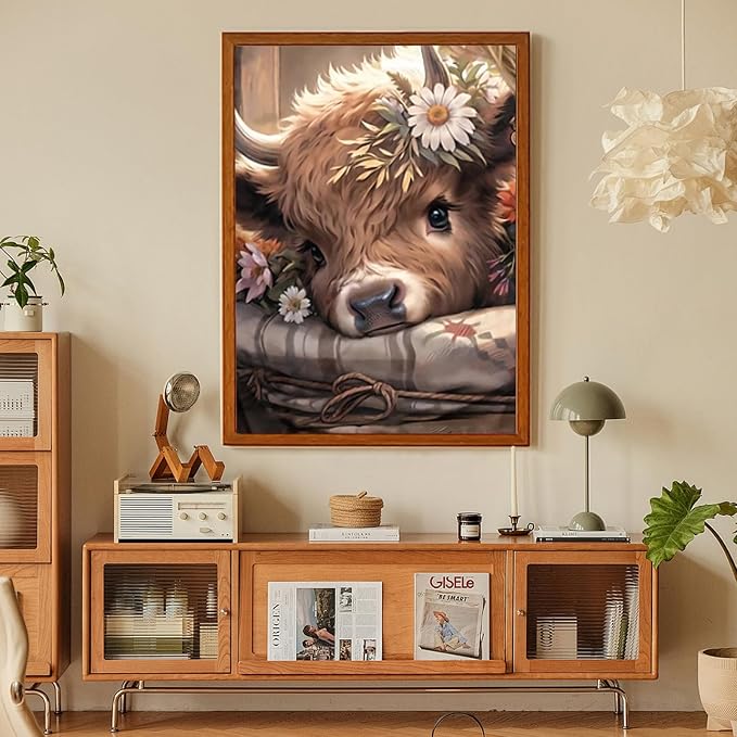 Cow Diamond Art Kits for Adults, Highland Cow Diamond Painting Kits for Adults Beginners, DIY 5D Diamond Painting with Round Gem Art Kits for Gift Home Wall Decor 12x16 Inch