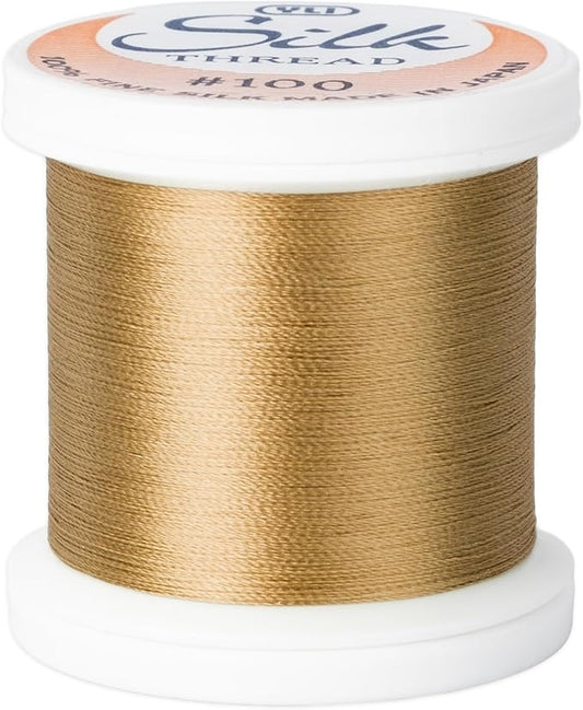 YLI Threads Silk Thread – 100 wt Fine Japanese Silk for Appliqué, EPP, and Quilting - Dull Gold