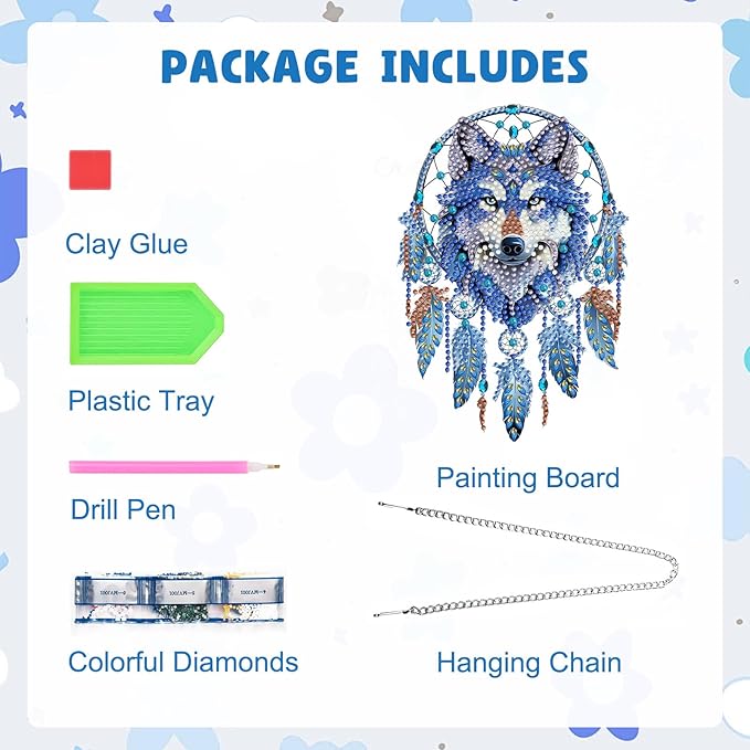 MAXBYE Diamond Art Kits for Adults Hanging Pendant, Wolf Dreamcatcher DIY Special Shaped Diamonds Painting Double Sided Rhinestone Gem Art for Beginners Gift Window Wall Door Decoration 8×8 Inch