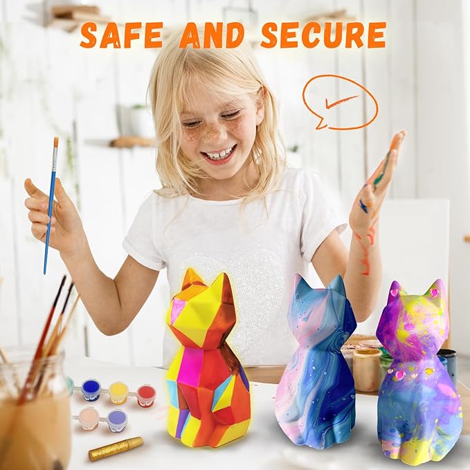 Cokiki Paint Your Own Cat Lamp Kit, Art Supplies DIY Cat Crafts Night Light Painting Kit, Arts and Crafts for Kids Ages 8-12, Holiday Gift for Girls Boys Ages 6 7 8 9 10 11 12+