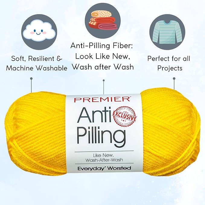 Premier Yarns Everyday Anti-Pilling Solid Lemon DN100-27 (6-Skeins - Same Dye Lot) #4 Worsted Weight Acrylic Yarn for Crocheting and Knitting with Project Bag
