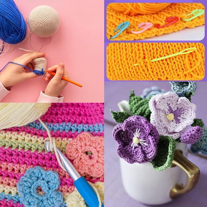 coopay crochet kit for beginners, 50pcs crochet starter kit w small ergonomic crocheting hooks, protable bag, acrylic yarn for crocheting, knitting supplies -learn to crocheting complete crochet kit