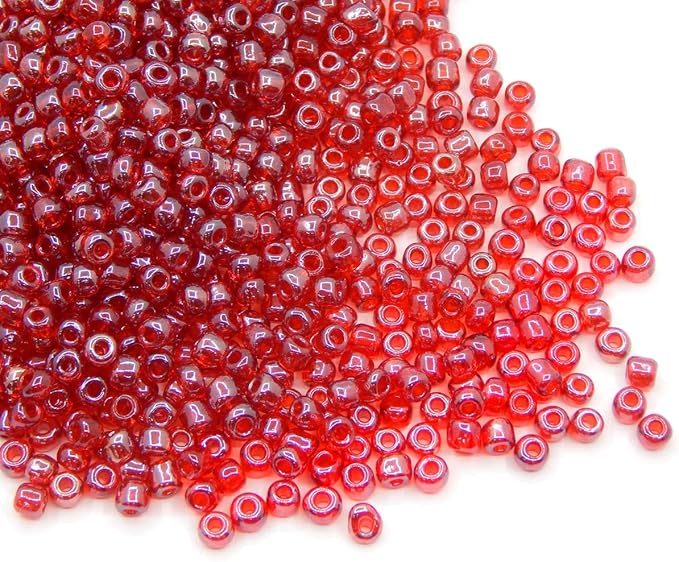 Perlin Glass Seed Beads 4mm 6/0 Round 1100pcs Mini Small Pony Spacer Beads Kit for Jewelry Making Earrings Bracelets Pendants Waist DIY Handmade (Red Shinny)