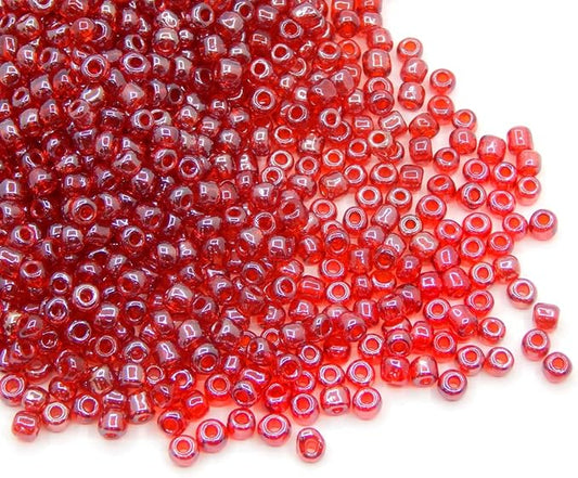 Perlin Glass Seed Beads 4mm 6/0 Round 1100pcs Mini Small Pony Spacer Beads Kit for Jewelry Making Earrings Bracelets Pendants Waist DIY Handmade (Red Shinny)