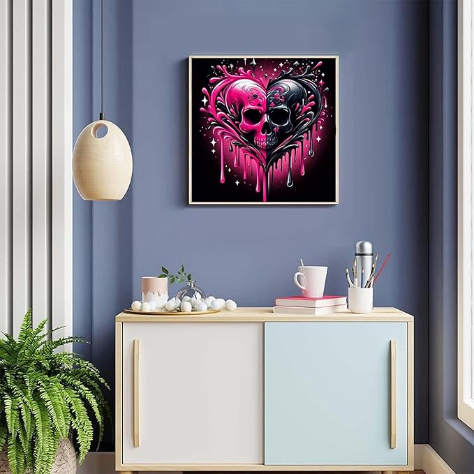Meothan Diamond Art Kits for Adults, 5D DIY Heart Skull Diamond Painting Kits for Adults Beginners, Diamond Dots Kits Gem Arts Crafts for Living Room Bedroom Offices Home Wall Decor 12X12 Inch