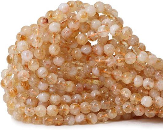 cheavian 60pcs 6mm natural yellow feather citrine gemstone round loose beads crystal energy stone healing power for jewelry making 1 strand 15"