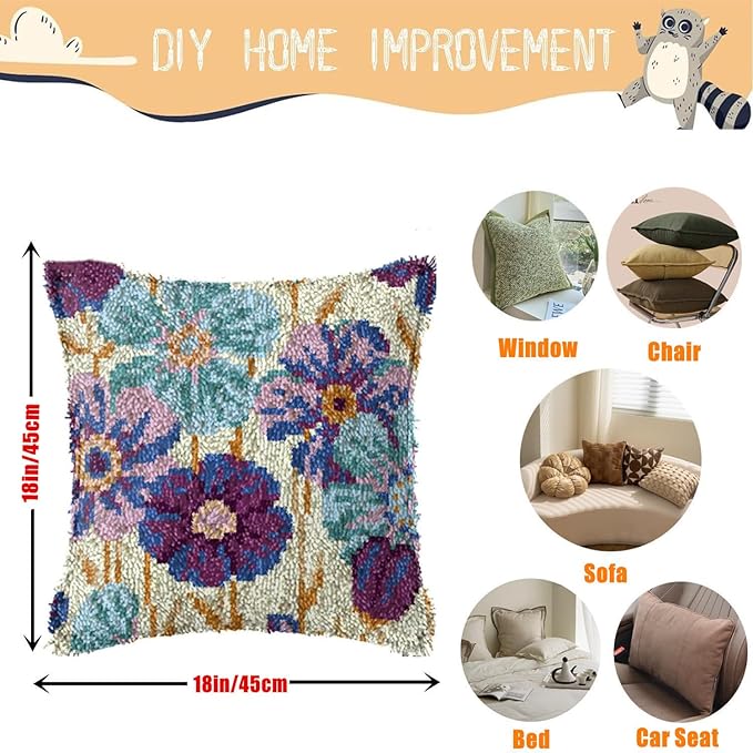 EMISTEM Latch Hook Kits for Adults - Latch Hook Pillow Kits, Crochet Yarn Kit for Beginners, DIY Needlework Crafts Cover Case with Printed Canvas, Gift Packaging. (Daisy Flower,17x17 inch)