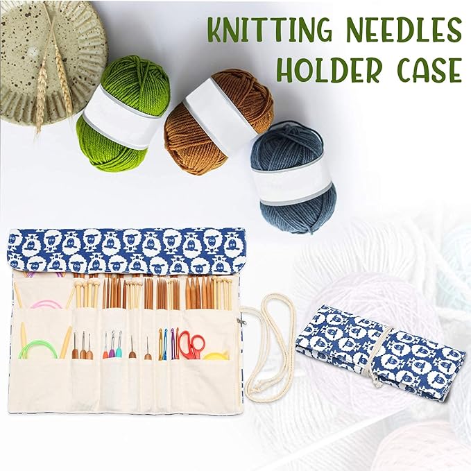 Teamoy Knitting Needles Holder Case(up to 14 Inches), Rolling Organizer for Straight and Circular Knitting Needles, Crochet Hooks and Accessories, Sheep - NO Accessories Included