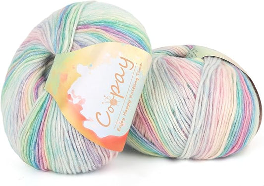 Coopay Yarn for Crocheting Knitting, Gradient Cake Yarns, 2 × 3.53oz - 240yds - 50% Cotton 50% Acrylic Ombre Yarns, Gradient Crochet Yarn for Blankets, Shawls, Scarves (203 Watercolor)