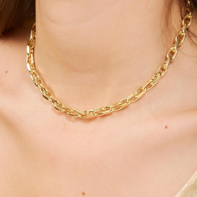 Jabogrii 16.4 Feet 18K Gold Plated Brass Jewelry Chains Roll Oval Paperclip Chains DIY Necklace Bracelet Chain with Lobster Clasps and Open Jump Rings for Jewelry Making