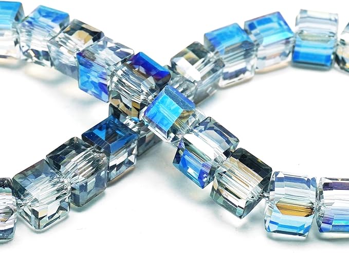 4mm Sparkle Cube Crystal Beads for Jewelry Making - Faceted Spacer Beads for Bracelets(94-100pcs, Translucent Blue)
