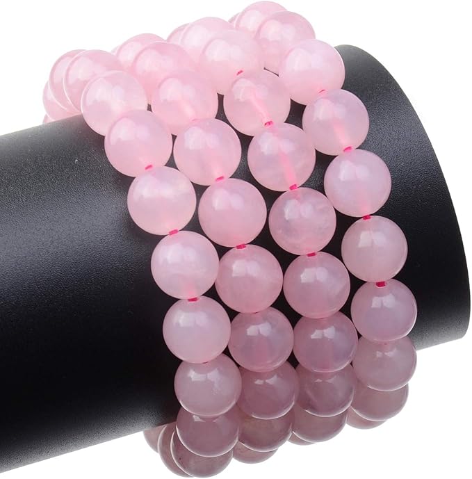 LPBeads 80Pcs Polished 10mm Round Natural Rose Quartz Gemstone Loose Beads with Stretch Cord for Jewelry Making Bracelets