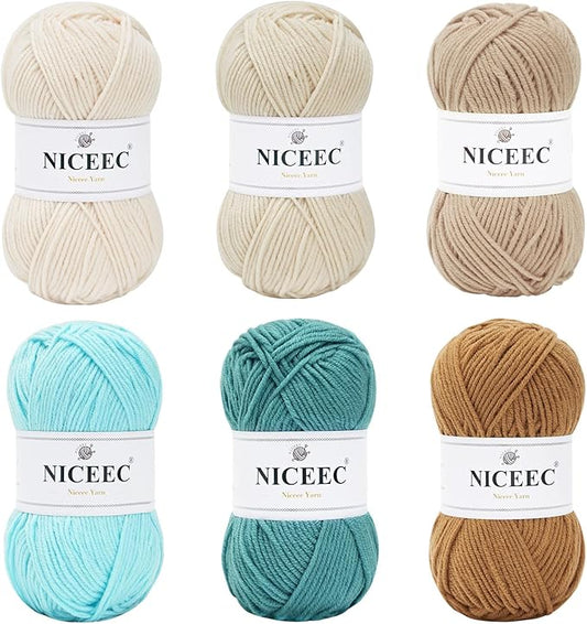 NICEEC 300g Soft Assorted Colors Yarn - Sport Weight,100% Acrylic, 4 Ply, Bonbons Yarn for Crochet & Knit, DIY Project Starter Kit for Kids or Adults(Total 870yds) - Series 16