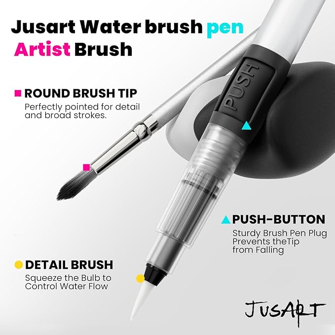 jusart 50 colors watercolor paint set,art supplies with metallic color, detail painting brushes, water brush pens, portable travel watercolor painting kit for artists, professionals