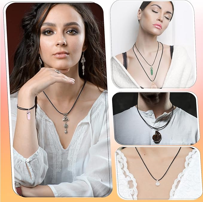 Tudomro 100 Pieces Waxed Leather Necklace Cord Bulk with Clasp Necklace Bracelet Chains String Rope Cord for Jewelry Making Pendants Charms(Black,20 Inch)