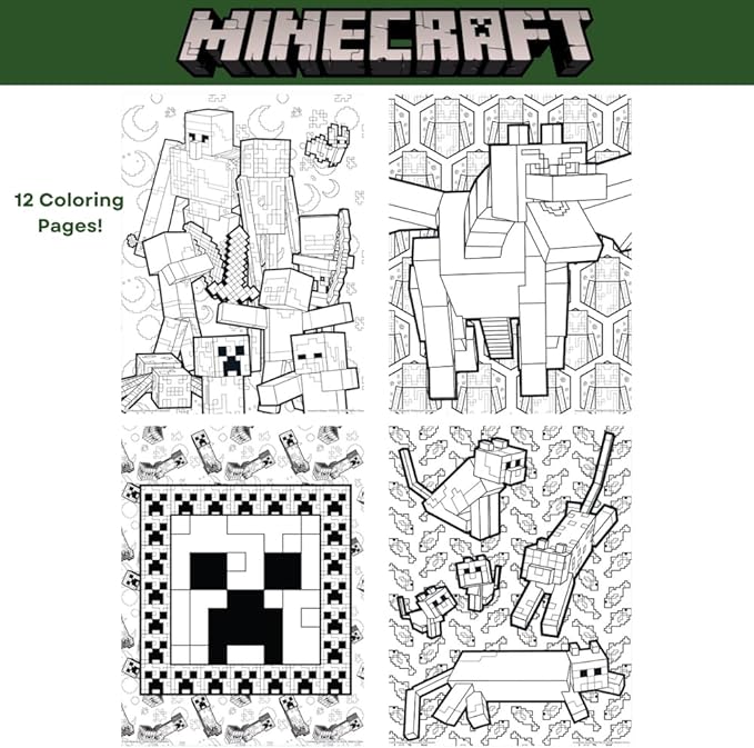 Minecraft Coloring Book for Adults and Kids, Black & White Sheets, Velvet Coloring Pages, Stickers, Washable Markers