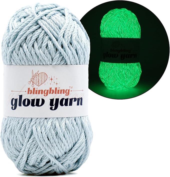 Glow in The Dark Yarn - 100g/3.5oz DK #3 Light Weight, Beginner-Friendly Crochet & Knitting Supplies (Ice Blue, 1 Pack)