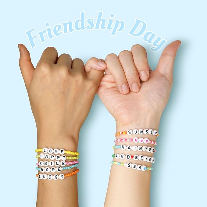 Dowsabel 24 Colors Friendship Bracelet Kit, 10000 Pcs 3mm Glass Seed Beads for Bracelets Making Kit with Letter Alphabet Beads A-Z, 8/0 Craft Bead for Jewelry Making with Needle Cord