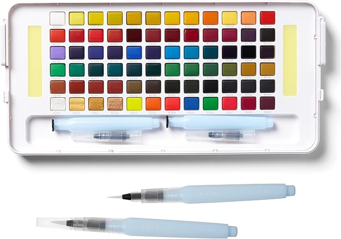 SAKURA XNCW-72N Koi Studio Set with 72 Assorted Watercolors Includes 2 Water Brushes