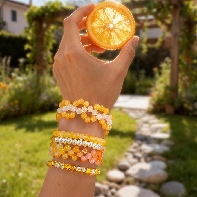 1200PCS 6mm Glass Beads for Bracelets, Fall Beads 24 Colors Orange Yellow Crystal Beads Bracelet Making Kit and Jewelry Making, Round Glass Beads for Friendship Bracelets Thanksgiving Decorations
