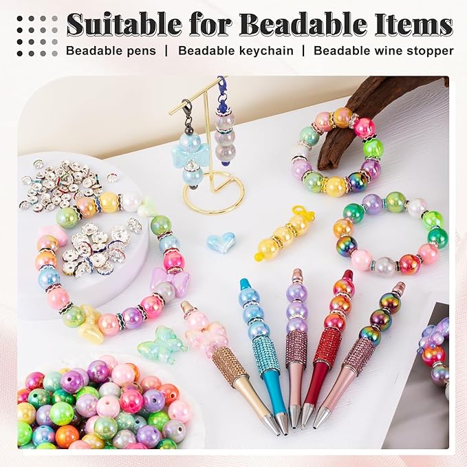 289 Pcs Beads for Pens, 16mm Acrylic Beads, Rainbow Color Pen Bead, Bubblegum Bead for Jewely Making, Bracelet, Beadable Pens, Earring