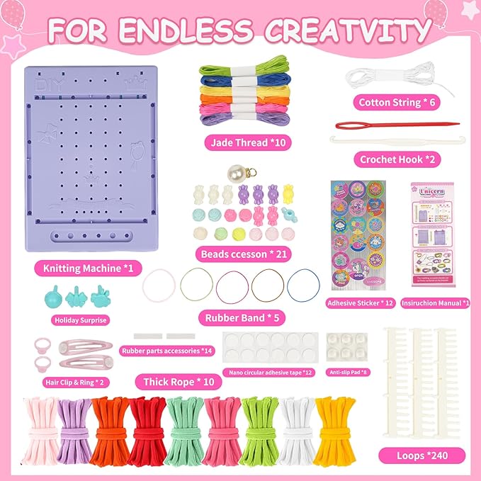 ZQIN Friendship Bracelet Making Kit for Girls 8+:Quick Maker DIY Arts and Crafts Toys, Best Christmas & Birthday Gifts for 6-12 Year Old Girls (Pink)