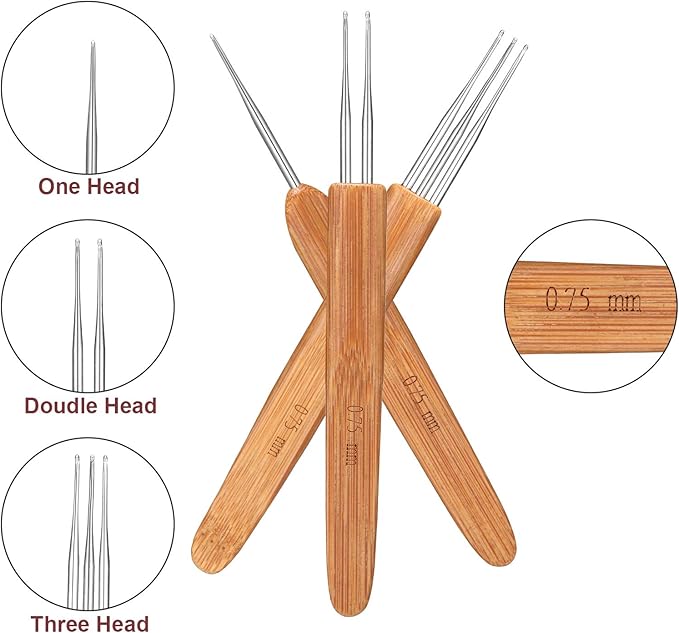 WILLBOND 14 Pcs Dreadlock Crochet Hook Set Include 6 Dreadlocks Crochet Needle 2 Hair Locking Tools 6 Hooks 0.5 mm 0.75 mm Needle Weaving, 1/2/3 Hooks for Locs Braid Craft(Red)