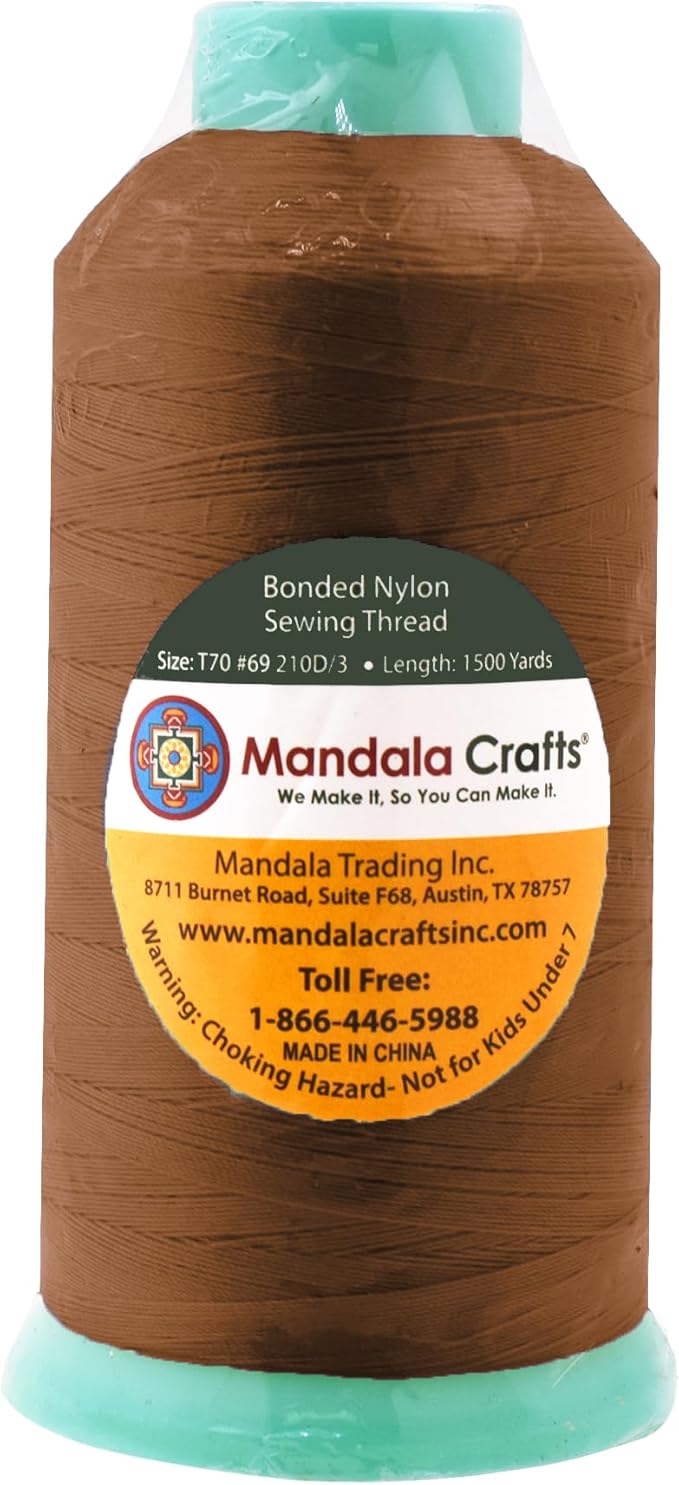Mandala Crafts Size 69 210D T70 Bonded Nylon Thread - Bourbon Brown 1500 YDs Tex 70 Heavy Duty Sewing Threads for Leather, Jeans, Weaving, Outdoor Marine Upholstery
