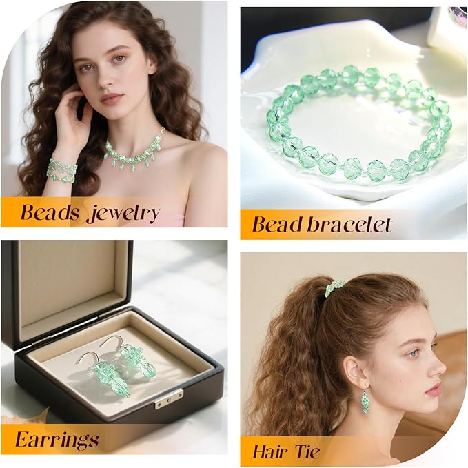 1500 Pcs Crystal Glass Beads for Jewelry Making – 12 Styles Bicone, Rondelle, Cube, Teardrop & 3mm Spacer Beads, DIY Bracelet Necklace Earring Craft Kit(Peppermint Green)
