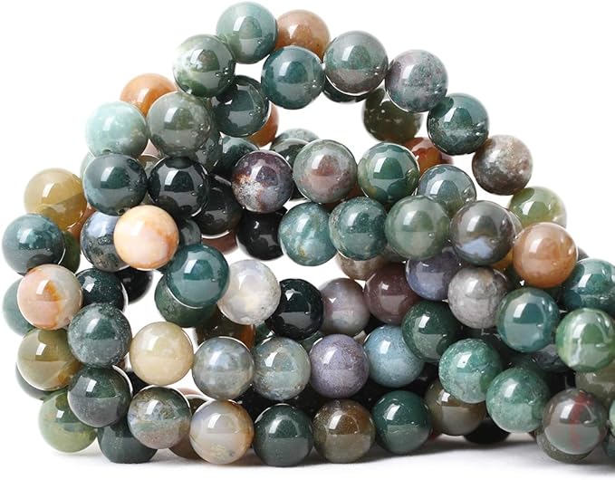 35PCS 10mm Natural Indian Agate Gemstone Round Loose Beads for Jewelry Making DIY 1 Strand 15"