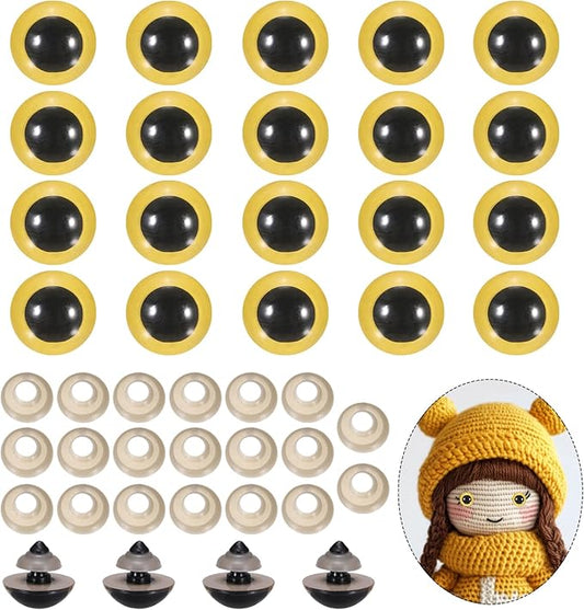 PATIKIL 22mm Safety Eyes, 20Pcs Realistic Doll Crocheting Safety Eyes with Washers for Decor Crochet Accessories Dolls Craft Halloween, Gold Tone