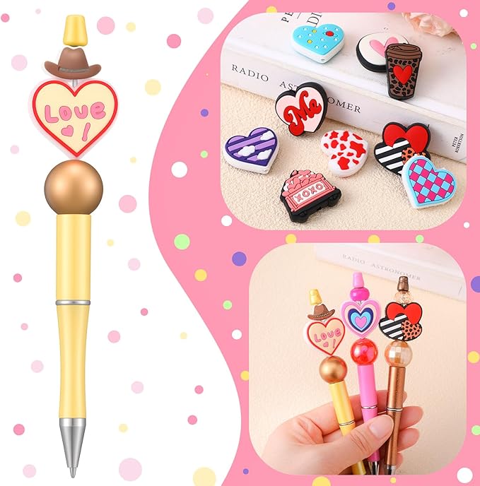 VioraWhite 100 Pcs Valentine's Day Silicone Beads for Pens Series Silicone Beads Charm Keychain Kit Lanyard Making Kit for Bracelet Necklace Jewelry Handmade Crafts Decoration