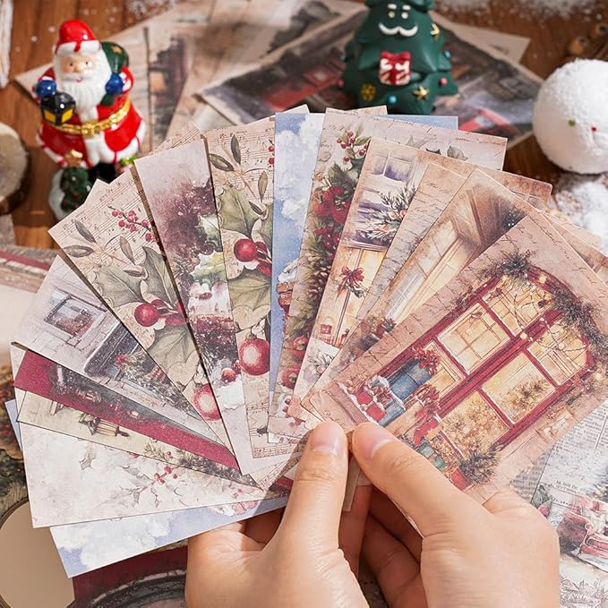 icceemee Scrapbooking Supplies Kit, Christmas Theme Scrapbooking Kit for Bullet Junk Journaling, Stationery, A6 Grid Notebook, Flower DIY Journaling Supplies, Birthday Craft Gift for Teen Girls