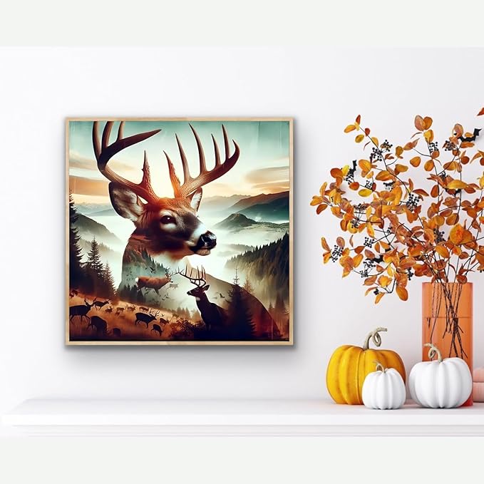ARPADAMO Elk Diamond Art Kits for Adults,5D Deer Diamond Painting DIY Animal Diamond Art Diamond Painting Kit for Adult,Round Full Drill Diamonds, Diamond Art Kits for Home Decor-13.78x13.78inch