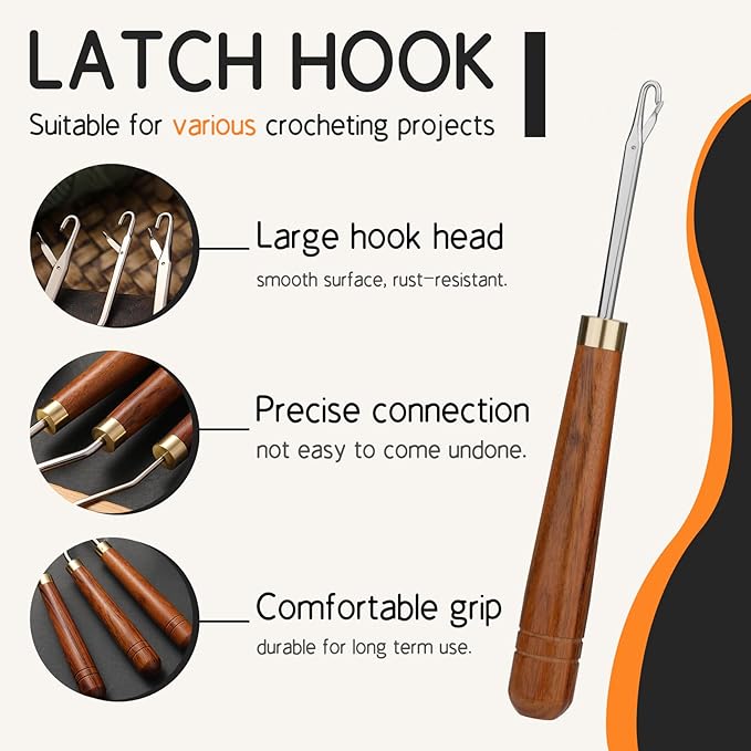 Giwrmu Latch Hook Tool, Wooden Latch Hooks, Latch Hook Crochet Needle for Micro Braids, Hair Extension and Carpet Craft
