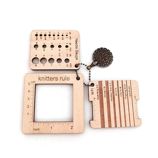 3 Pcs Wood Knitting Guage Rulers with Yarn Cutter, 3 Style Square Knitting Tool, Crochet Hook & Knitting Needle Gauge & Knitting Rule, Sewing Rulers for Art Sewing Knitting Crafts