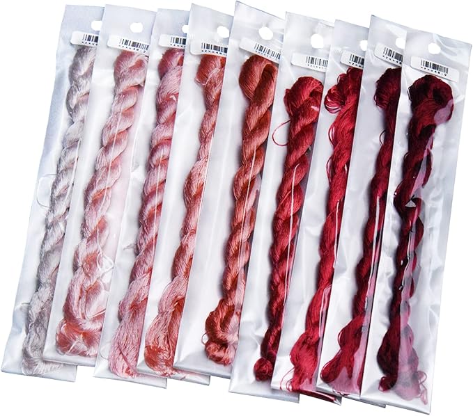 Natural 100% Silk Thread, Handmade Embroidery Thread Silk Floss 9 Colors 110m Each (48)