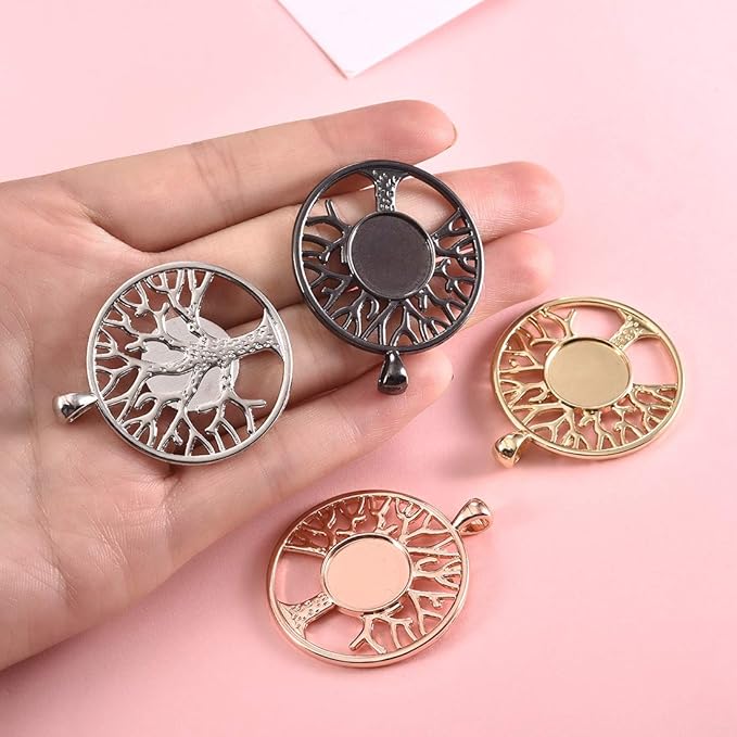 LANBEIDE 60Pieces Cabochons Crafting Kits-20Pcs Tree of Life Bezel Pendant Blank Trays with 20Pcs Glass Dome and 20Pcs Black Necklace Cords with Clasps for DIY Jewelry Making