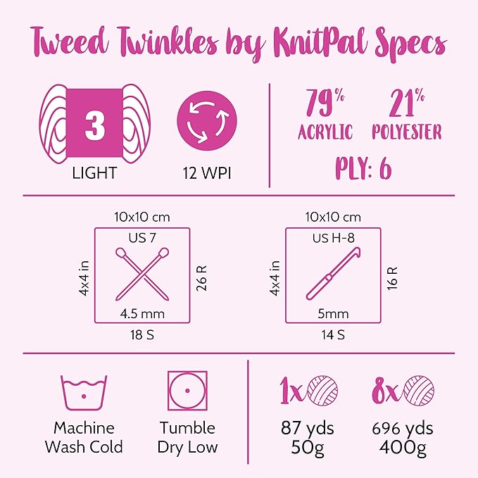 Tweed Twinkles Soft Baby Yarn for Crocheting, 8-Pack (696Yds / 400G), Free Patterns - Acrylic Baby Blanket Knitting Yarn with Flecks - Size 3 DK Light Worsted Weight - Coral Pink