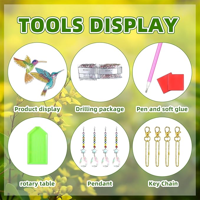 6 Pcs Diamond Painting Wind Chimes Rhinestone Hummingbird Diamond Art Suncatcher Double Sided 5D DIY Diamond Painting Kits for Adults Christmas Ornament Best Gifts for Mom