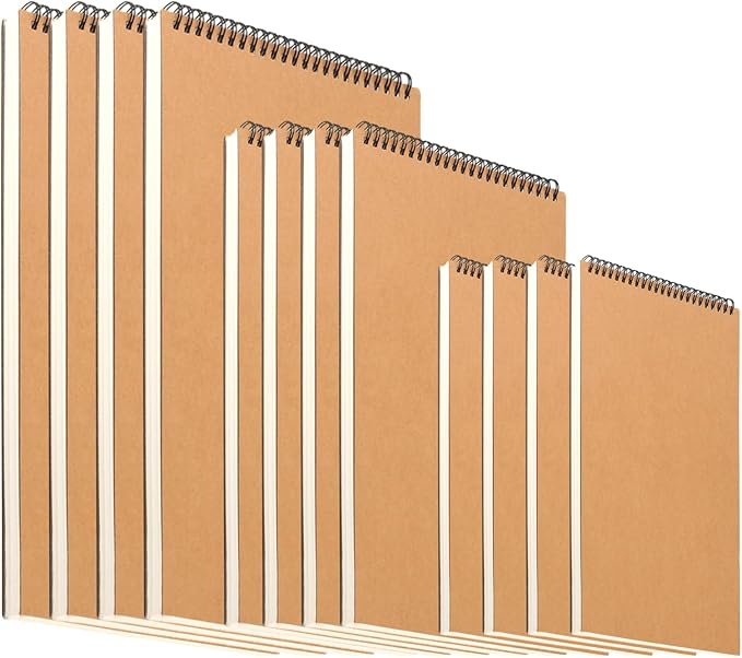 HEIHAK Set of 12 A3 A4 A5 Sketch Notebooks, 60 Pages 30 Sheets Top Spiral Bound Pocket Sketchbooks, Spiral Notepads Sketch Pads Bulk for Drawing, Sketching, Painting, Writing