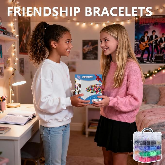 LIS HEGENSA 6300 Pcs DIY Childrens Crafts Beads Friendship Bracelet Kit, Pony Beads Letter Beads and Bracelet Making Kit, Colorful Charms, Used for Custom Necklace Bracelets and Jewelry (6300PCS)