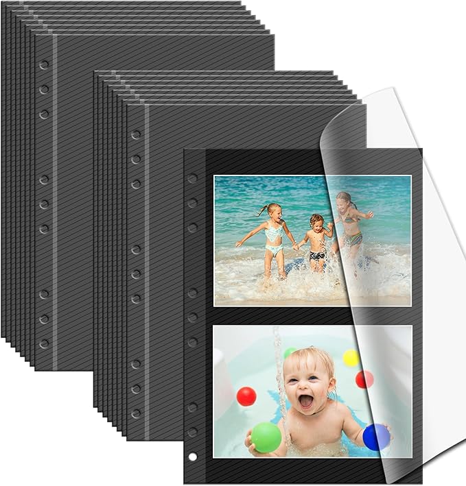 Photo Album Pages Refill for 6 Ring Binder, 15 Sheets/30 Self-Adhesive Pages, Scrapbook Album Sheets Fit 2x3, 4x6, 5x7 Photo