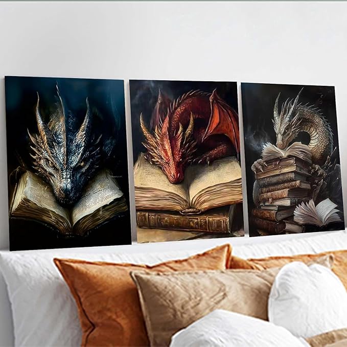 Meothan 3 Pack Diamond Art Kits for Adults, Dragon Book Diamond Painting Kits for Adults, 5D DIY Round Drill Gem Art Paint with Diamonds Dots Crafts Kits for Home Decor Gift 12x16inch