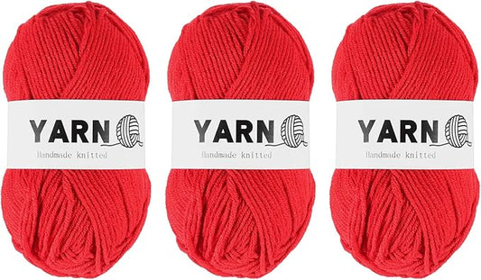 3Pcs Red Acrylic Yarn 400 Yard 4 Ply Soft Crochet Yarns Sport Weight Yarn,[for DIY Crocheting Knitting Craft Blankets Hats]-150g